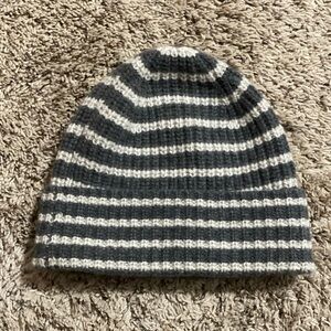Todd Snyder Gray and White Striped Beanie hat cashmere wool Italy